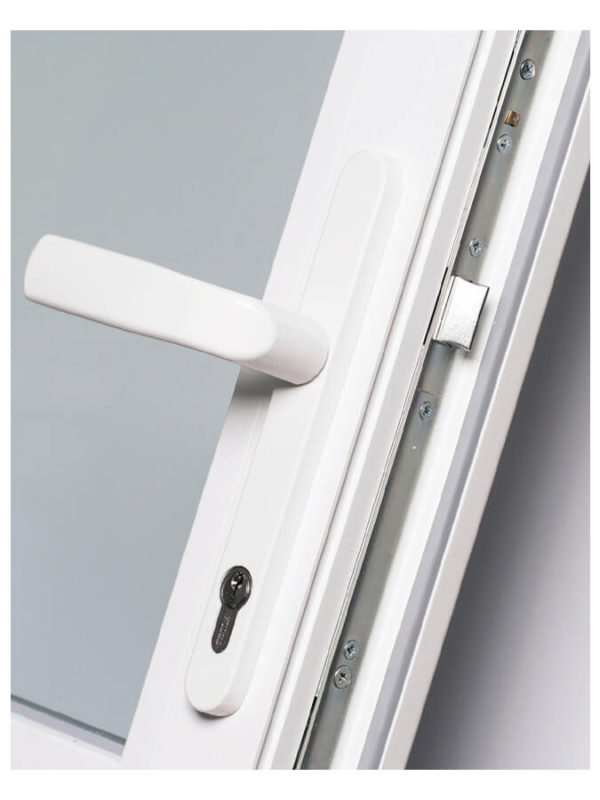 Біла дверна ручка на металопластикові двері Epsilon