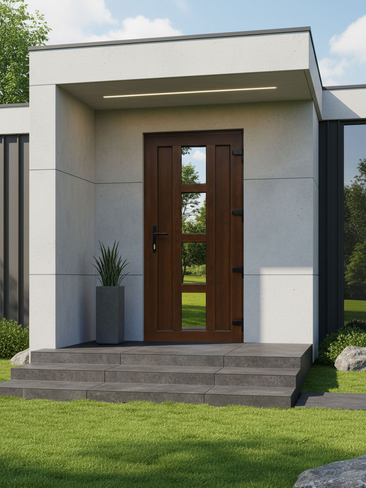 Металопластикові вхідні двері S06 одностулкові в екстер'єрі Металопластикові вхідні двері S06 одностулкові в екстер'єрі