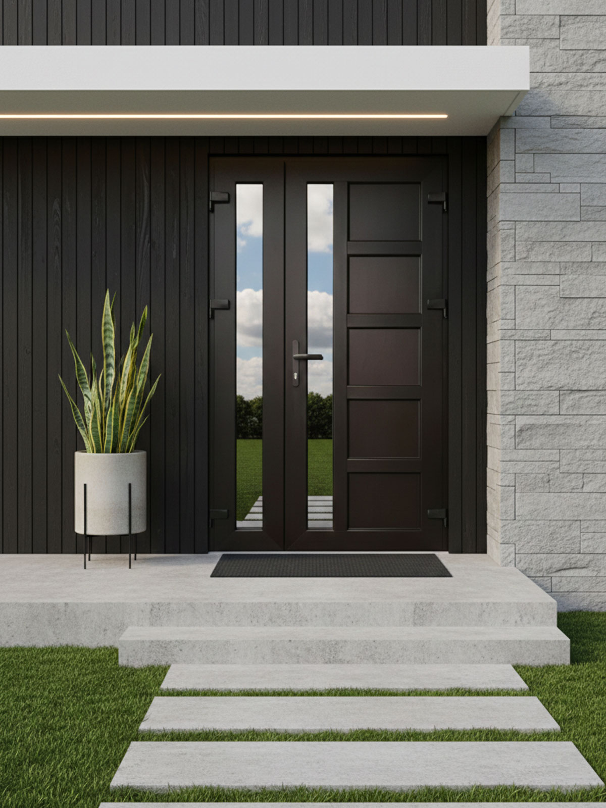 Металопластикові вхідні двері S15 двостулкові в екстер'єрі Металопластикові вхідні двері S15 двостулкові в екстер'єрі