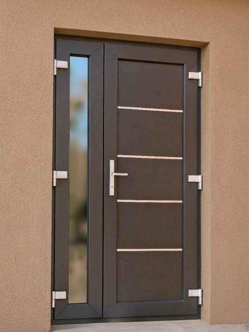 Металопластикові вхідні двері L09 двостулкові в екстер'єрі після монтажу