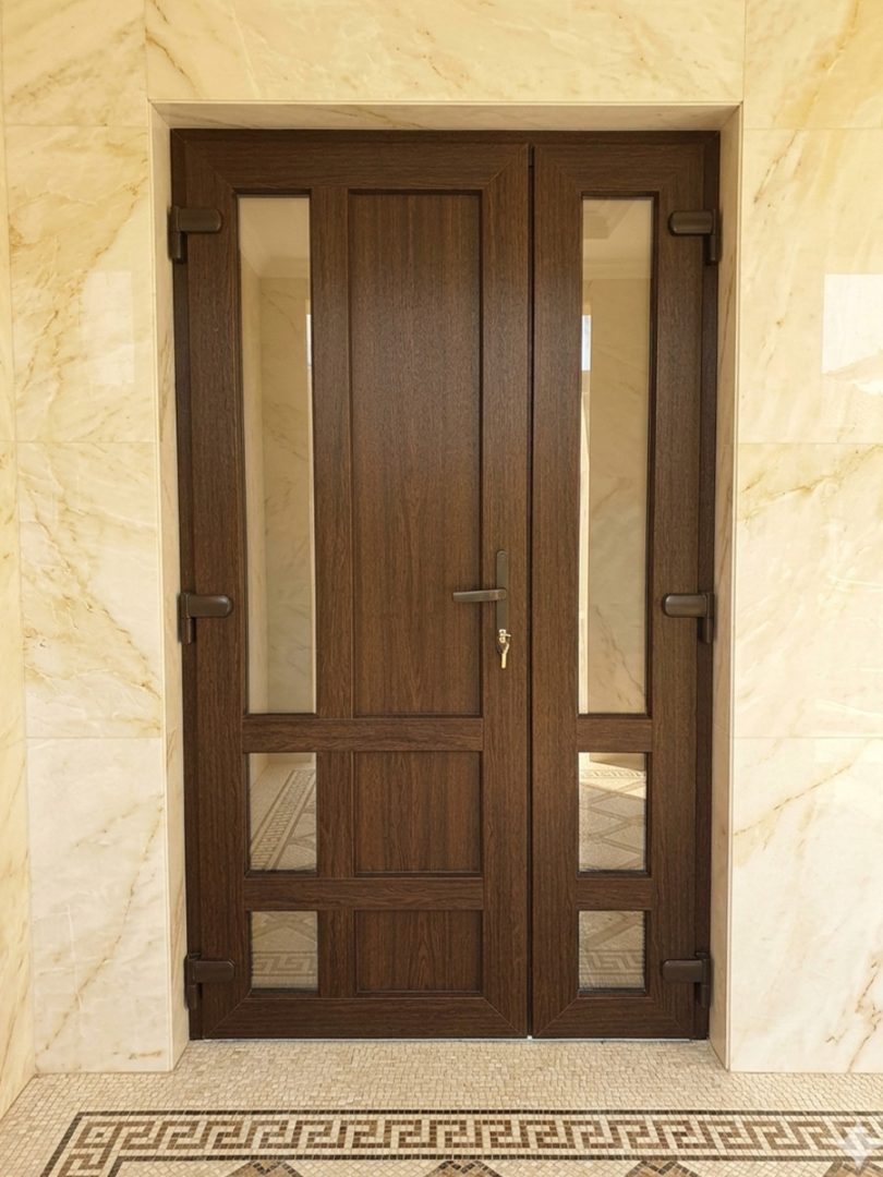 Металопластикові вхідні двері S4 двостулкові в екстер'єрі після монтажу